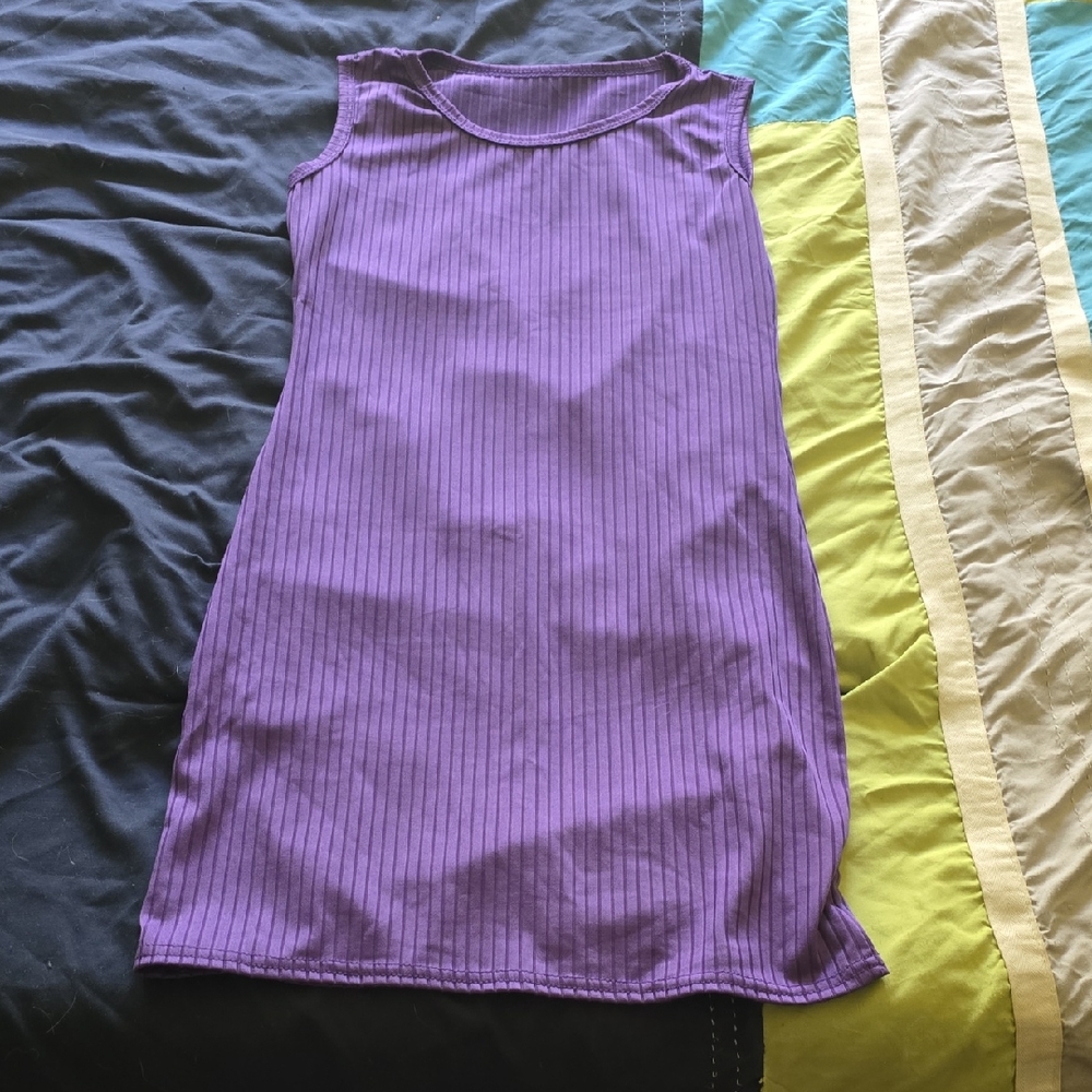 Purple Sleeveless Ribbed Dress